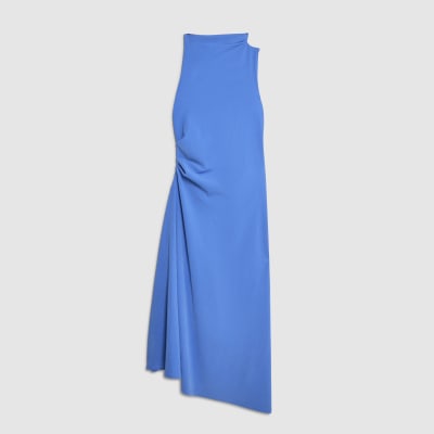 Blue Sleeveless Asymmetric Hem Midi Dress