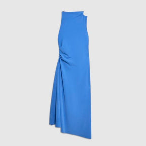 Blue Sleeveless Asymmetric Hem Midi Dress