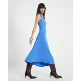 Blue Sleeveless Asymmetric Hem Midi Dress
