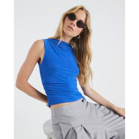 Blue Sleeveless Asymmetric Top