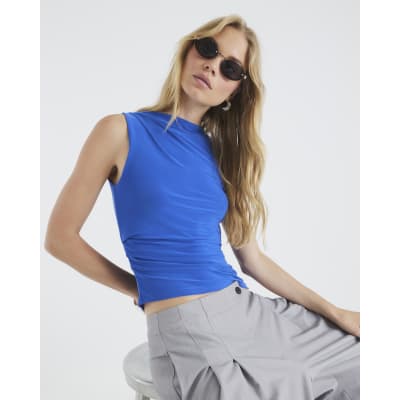 Blue Sleeveless Asymmetric Top