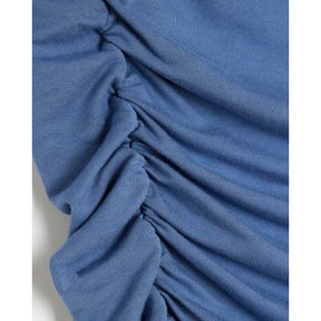 Blue Sleeveless Gathered Drape Tank Top