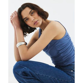 Blue Sleeveless Gathered Drape Tank Top