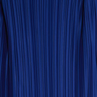 Blue Sleeveless Plisse Belted Midi Dress