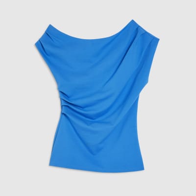 Blue Sleeveless Ponte Drape Top