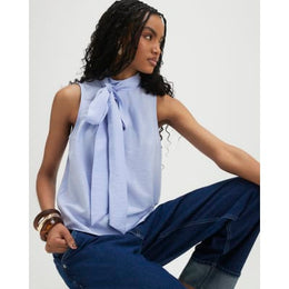 Blue Sleeveless Pussybow Blouse