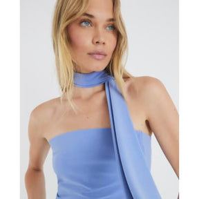 Blue Sleeveless Scarf Neck Bandeau Top