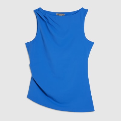 Blue Sleeveless Slash Neck Top