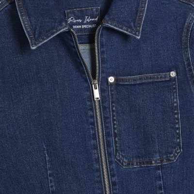 Blue Stretch Denim Straight Leg Jumpsuit