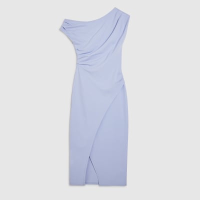 Blue Stretch Draped Midi Dress