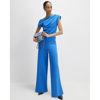 Blue Stretch Wide Leg Trousers