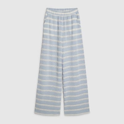 Blue Striped crochet Wide Leg Trousers