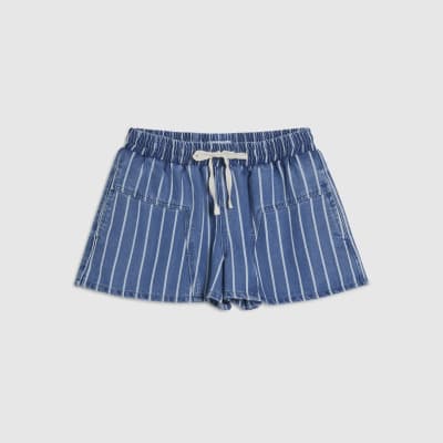 Blue Striped Denim Shorts