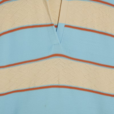 Blue Striped Knitted Polo Shirt