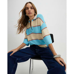 Blue Striped Knitted Polo Shirt