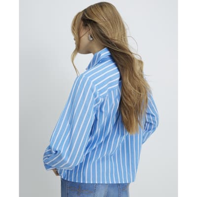 Blue Striped Long Sleeve Embellished Shirt