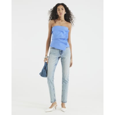 Blue Tailored Bandeau Top