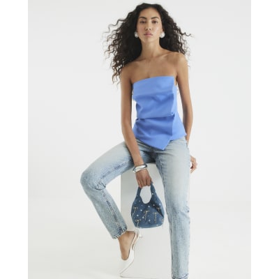 Blue Tailored Bandeau Top