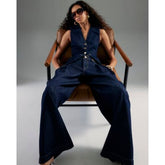 Blue Tailored Wide Leg Tab Jeans