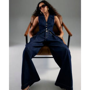 Blue Tailored Wide Leg Tab Jeans