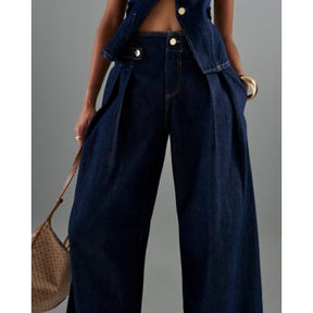 Blue Tailored Wide Leg Tab Jeans