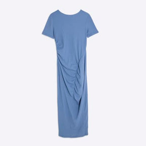Blue Textured Drape Midi Dress