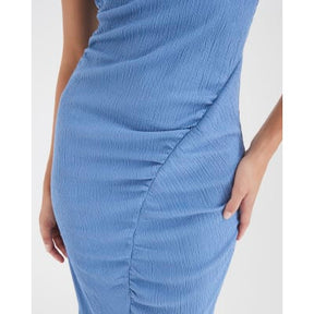 Blue Textured Drape Midi Dress
