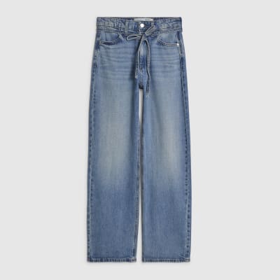 Blue Tie Detail Wide Leg Jeans
