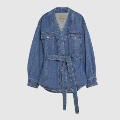 Blue Tie front Denim Jacket
