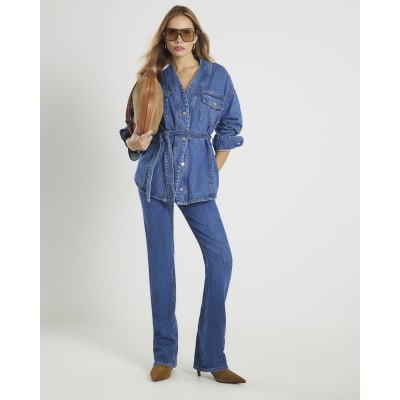 Blue Tie front Denim Jacket