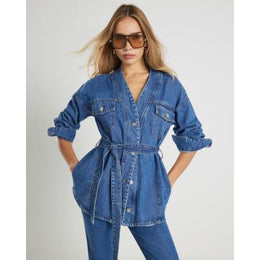 Blue Tie front Denim Jacket