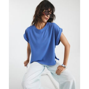 Blue Turn Back Drape Sleeve T-Shirt