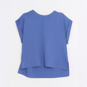 Blue Turn Back Drape Sleeve T-Shirt