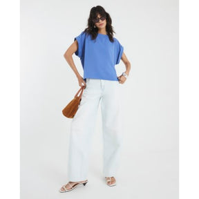 Blue Turn Back Drape Sleeve T-Shirt