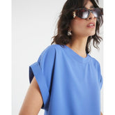 Blue Turn Back Drape Sleeve T-Shirt