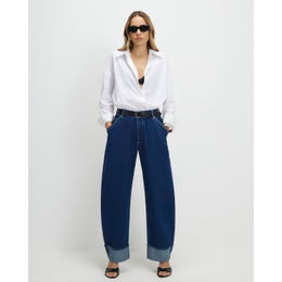 Blue Turn Up Cuff Barrel Leg Jeans