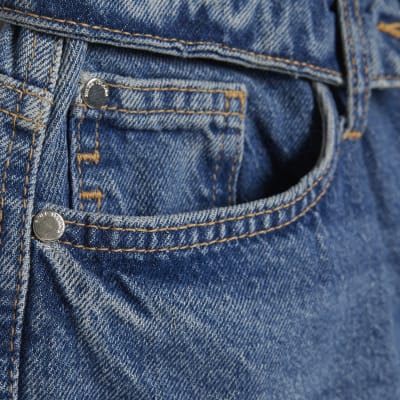 Blue Turned Down Waist Wide Leg Jeans