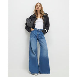 Blue Turned Down Waist Wide Leg Jeans
