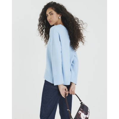 Blue V-Neck Knitted Jumper