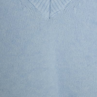 Blue V-Neck Knitted Jumper