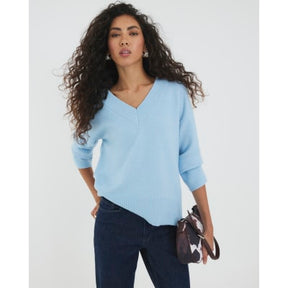 Blue V-Neck Knitted Jumper