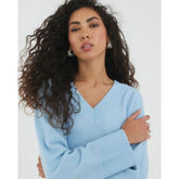 Blue V-Neck Knitted Jumper