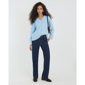 Blue V-Neck Knitted Jumper