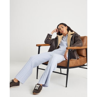 Blue Wide Leg Cable Knit Trousers