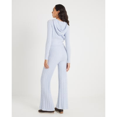 Blue Wide Leg Cable Knit Trousers