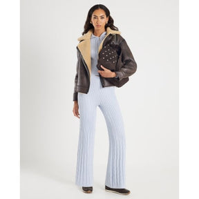 Blue Wide Leg Cable Knit Trousers
