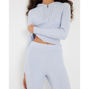 Blue Wide Leg Cable Knit Trousers