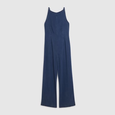 Blue Wide Leg Denim Jumpsuit