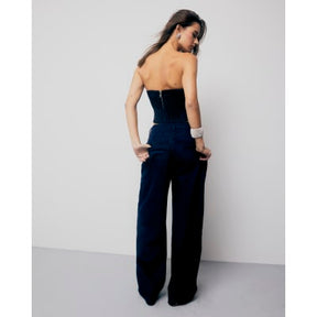Blue Wide Leg Diamante Embellished Jeans