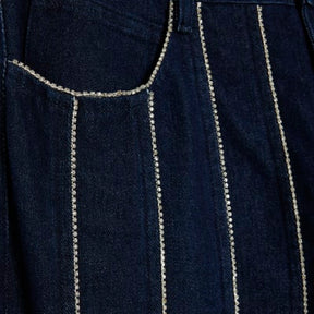 Blue Wide Leg Diamante Embellished Jeans